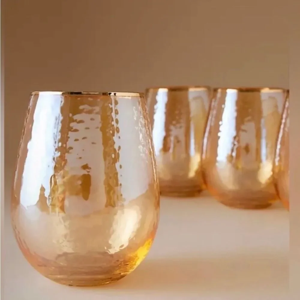 Anthropologie NWT Zaza Honey Lustered Stemless Wine Glasses (set of two)